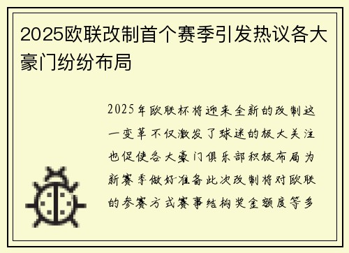 2025欧联改制首个赛季引发热议各大豪门纷纷布局 2025欧联改制首个赛季引发热议各大豪门纷纷布局
